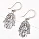 92.5 Sterling Silver Earrings Hamsa Hand Filigree Design Hook Earrings