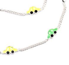 92.5 Sterling Silver Bracelets for kids with Cute Colorful Car Charms  ( In Set of 2)