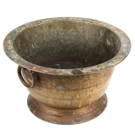 Old Brass Flower Pot With One Ring Handle For Decoration