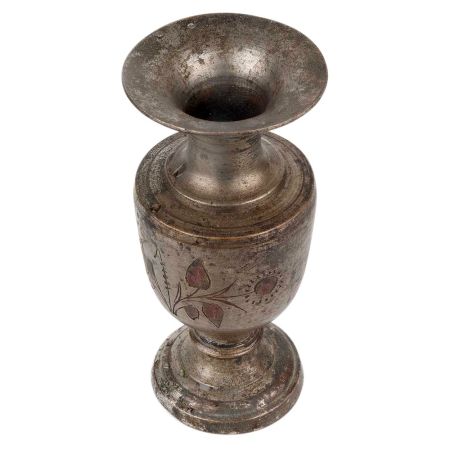 Brass Vase With Hand painted Design Silver Polish