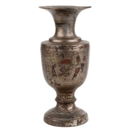 Brass Vase With Hand painted Design Silver Polish