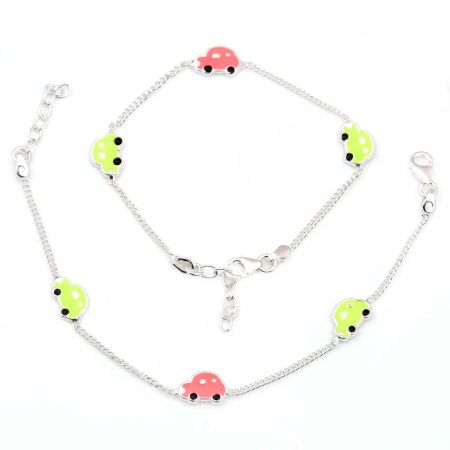 Colorful Car Charms 92.5 Sterling Silver Bracelets  for Kids ( In Set of 2)