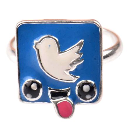 92.5 Sterling Silver Ring With Blue Bird Blue Background Kids Jewelry (Pair)