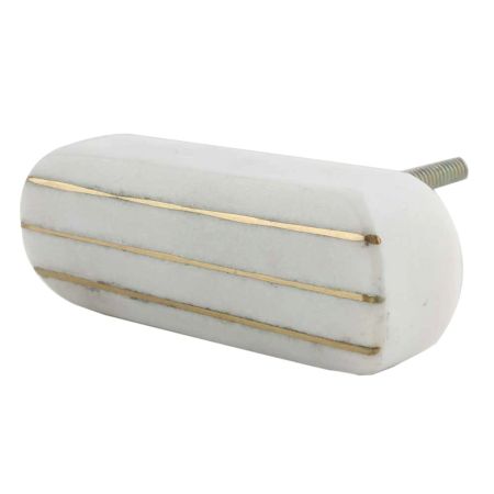 T Bar White Stone Gold Line Cabinet Knobs