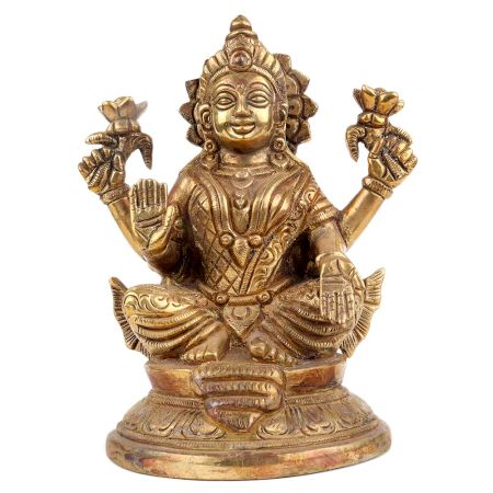 Brass Lama Statue In Golden Finish