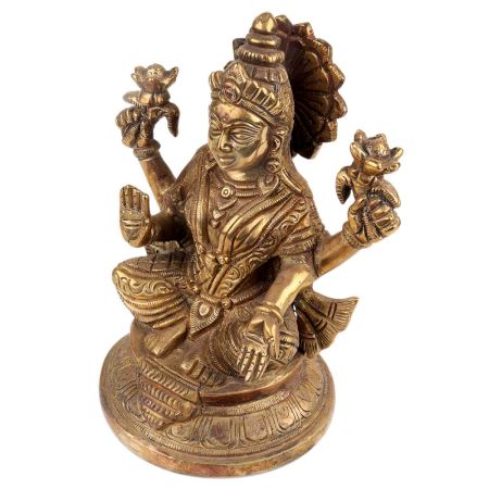 Brass Lama Statue In Golden Finish