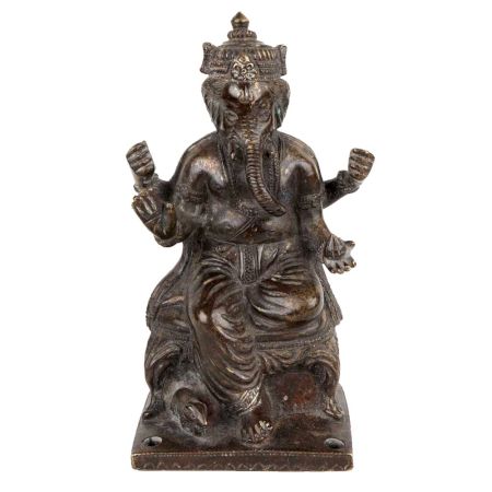 Brass Sitting Lord Ganesha Statue Idol In Dark Finish