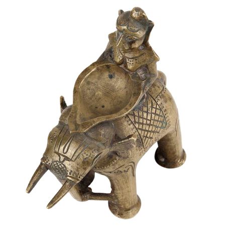 Brass Lady On Elephant Holding A Diya