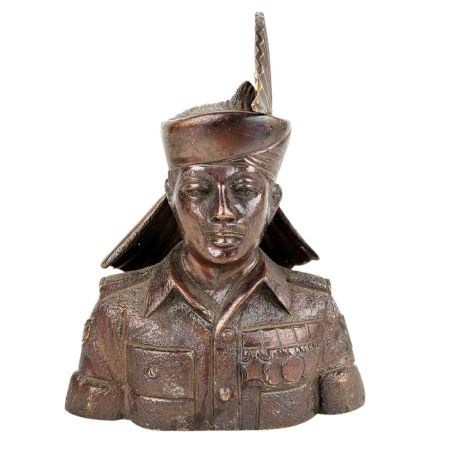 Golden Brass Indian Solider Statue  Gurkha Guard Bust