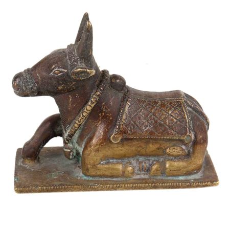 Brass Sitting Nandi Statue On Rectangular Base Festival Gift