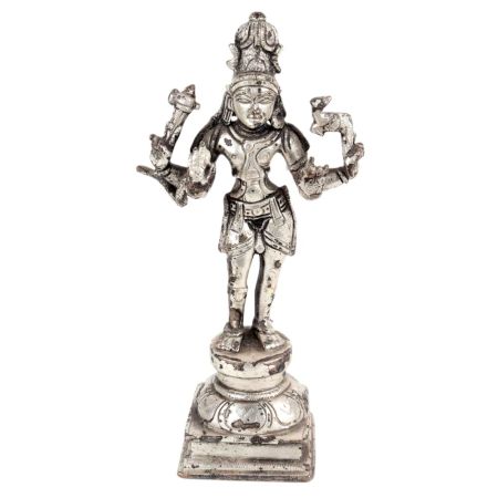 Brass Lord Vishnu Standing Idol Statue Worship Silver Finish