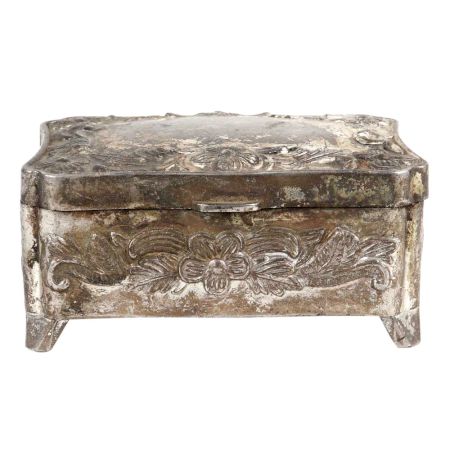Silver Metal Storage Box Floral Design Jewelry Box