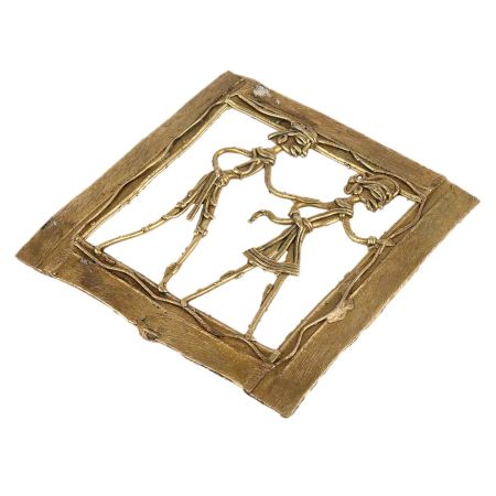 Brass Wall Art Tribal Couple Daily Chores Activity In Square Border