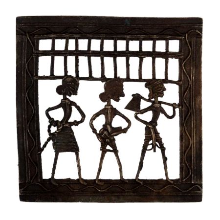 Decorative Dhokra Art Hanging A Farmer With Two Tribal Ladies