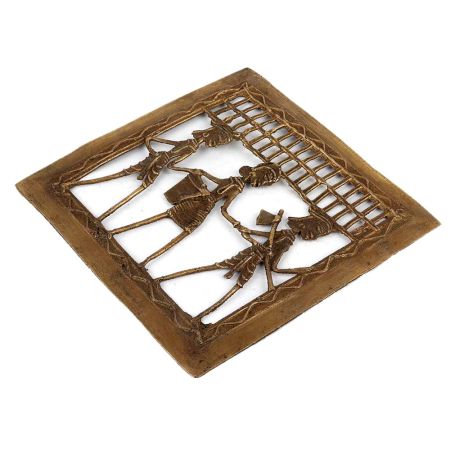 Brass Dhokra Art Hanging Two Farmer With Tribal Lady With Basket