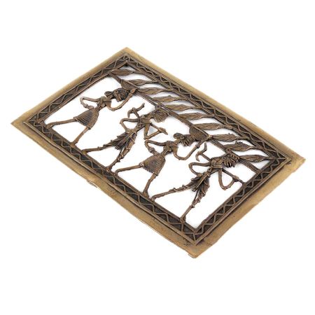 Brass Dhokra Art Hanging Tribal Dancing Troupe Leafy Border On Top