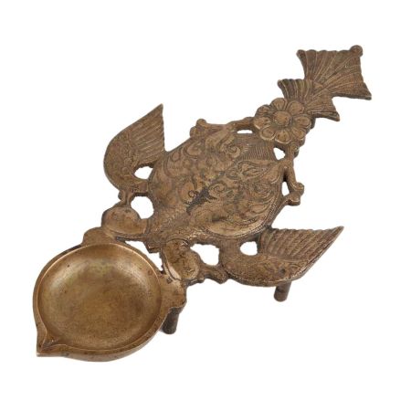 Brass Oil Lamp Deepak With Peacock Bird Handle
