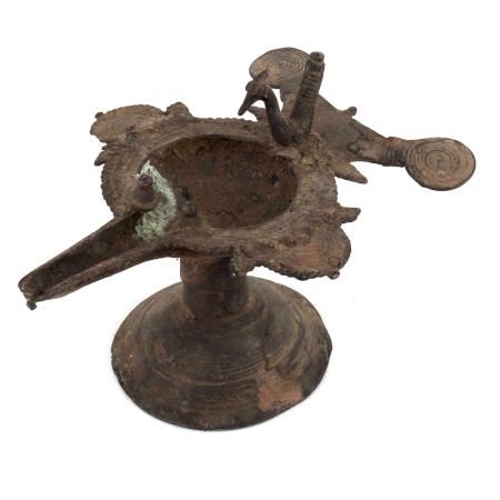 Brass oil Lamp Dhokra Work With Bird Figurines Temple Oil Lamp