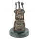 Brass Tribal Face Statue With Tribal Crown Bust On Green Round Base