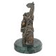 Brass Tribal Face Statue With Tribal Crown Bust On Green Round Base