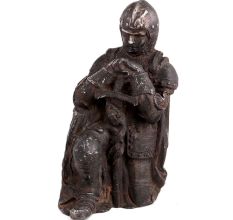 Brass Statue Kneeling Down European Warrior With Sword