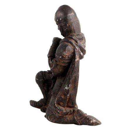 Brass Statue Kneeling Down European Warrior With Sword