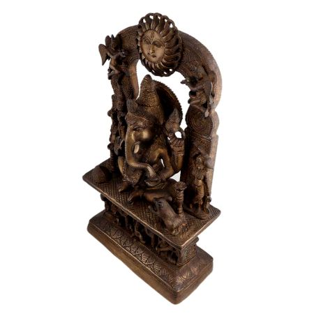 Vintage Brass Ganesha on His Aasan Sun God prabhavali