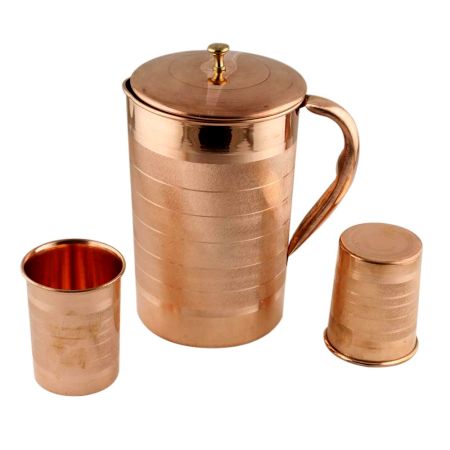 Large Copper Jug Pitcher With 2 Copper Glasses Drink ware Set