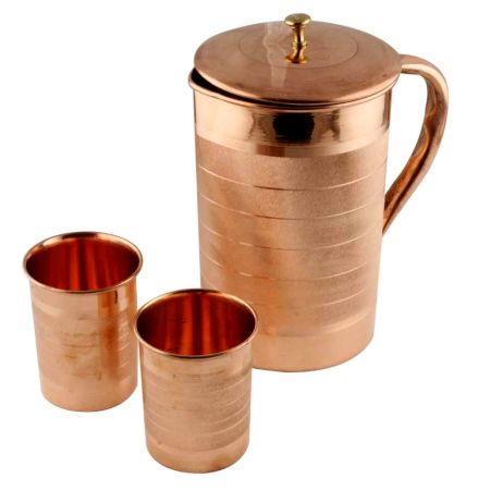 Large Copper Jug Pitcher With 2 Copper Glasses Drink ware Set