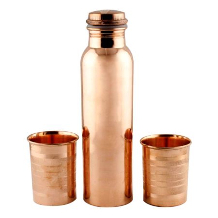 Pure Copper Water Bottle With 2 Copper Glasses Set