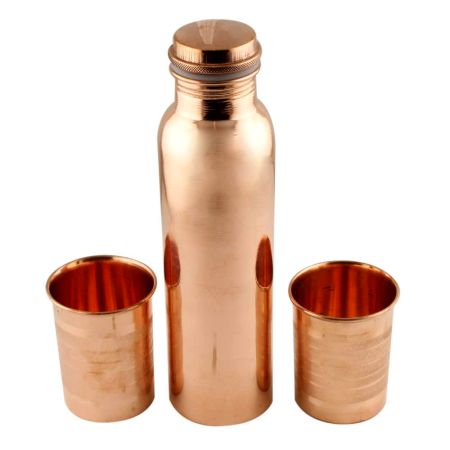 Pure Copper Water Bottle With 2 Copper Glasses Set