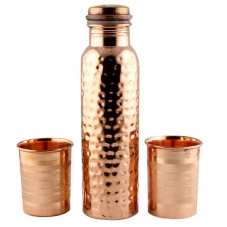 Hand Hammered Copper Water Bottle With 2 Glasses set
