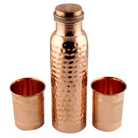 Hand Hammered Copper Water Bottle With 2 Glasses set