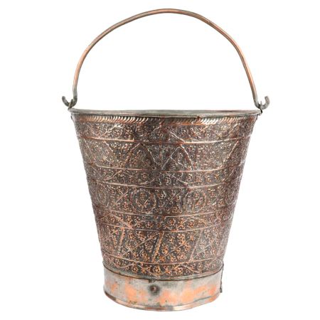 Copper Bucket Floral Kashmiri Repousse Artwork With Handle