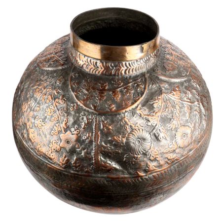 Round Copper Traditional Water Pot Embossed Design