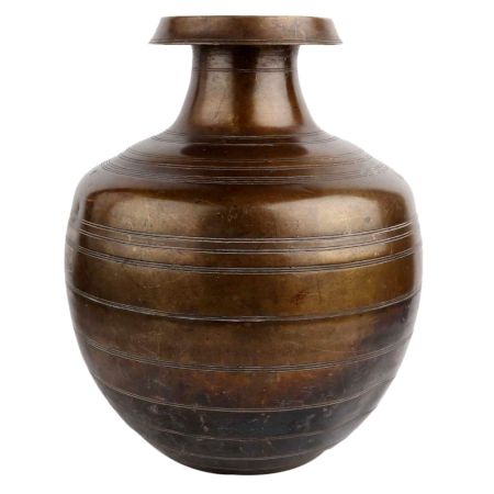 Handmade Brass Water Pot Engraved Circular Rings Design