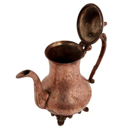 Brass Kettle Engraved Leaf Design Tableware