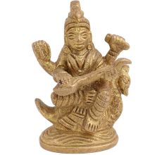 Brass  Goddess Saraswati Statue On Swarn Playing Veena
