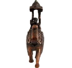 Finely Carved Elephant Statue With Mahut And Canopy