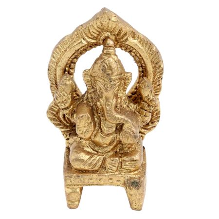 Brass Ganesha Idol Blessing Sitting On Chowki