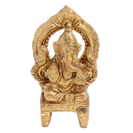 Brass Ganesha Idol Blessing Sitting On Chowki