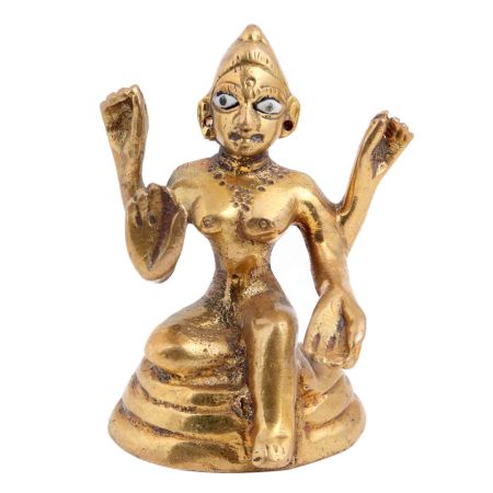 Brass Hindu Deity Statue Sitting On Platform In Blessing Pose
