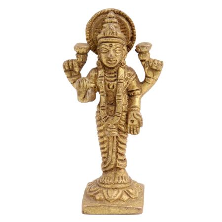 Brass Goddess Laxmi Statue On Lotus Base