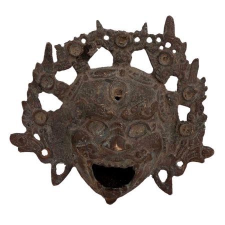 Brass Lion Face Chinese God With ornate Crown Wall Hanging