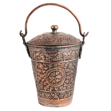 Copper Bucket Decorated Repouse design With Lid