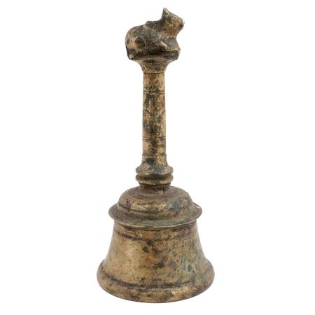Brass Handheld Indian Bell With Nandi Statue