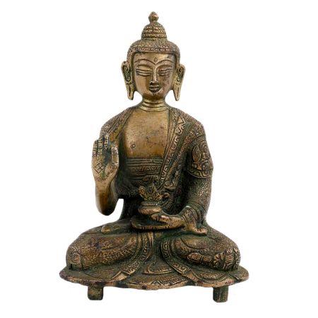 Brass Buddha Statue Blessing Sitting on Chowki