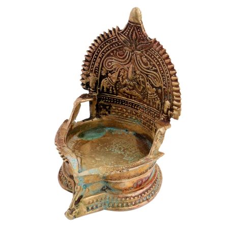 Brass Kamakshi vilakku Oil Lamp With Lakshmi And Two Jumbo Elephants