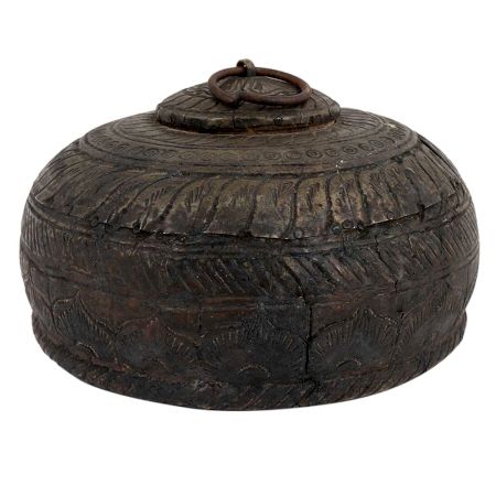 Engraved Round Storage Box With Ring Handle On Top