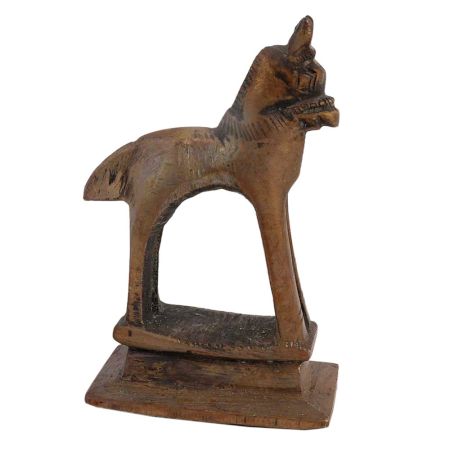 Brass Tribal Horse Figurine Statute On Rectangular Base